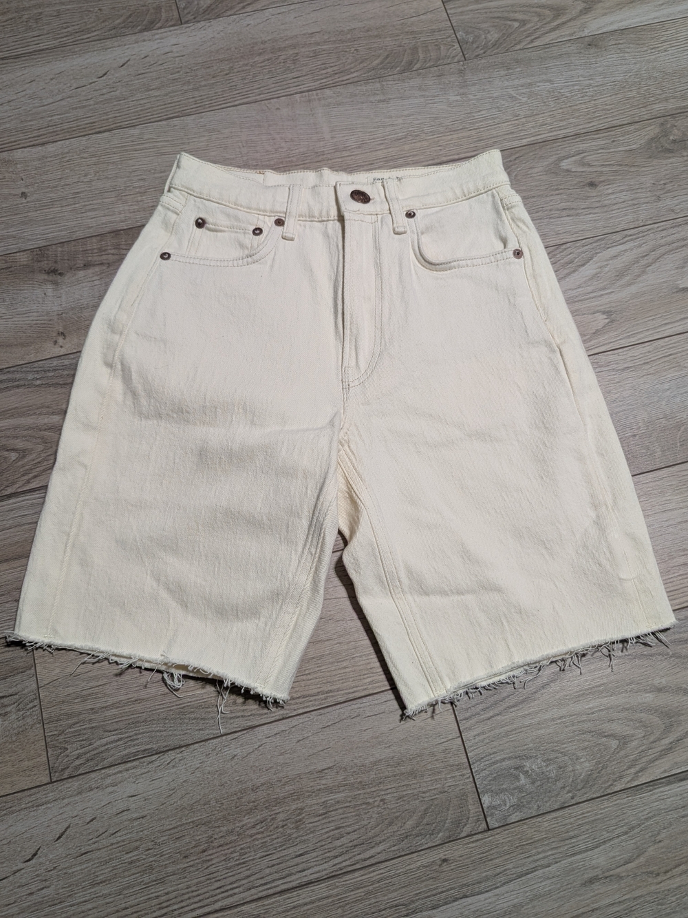 rag & bone Off-White High-Rise Frayed Hem Denim Bermuda Shorts